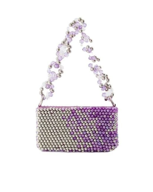 Germanier White Bead-Embellished Zipped Shoulder Bag