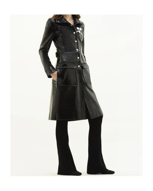 Courreges Black Logo-Patch Trench Coat