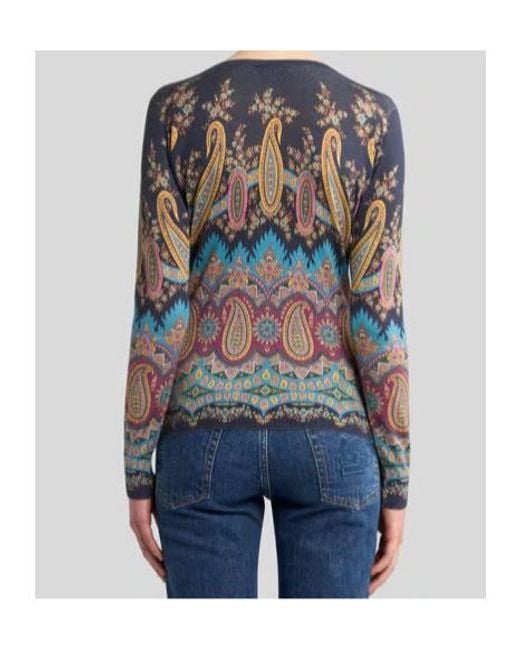 Etro Blue Paisley-Print V-Neck Sweater
