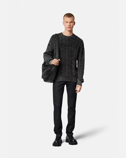 Versace Black Logo Embroidered Knitted Jumper for men