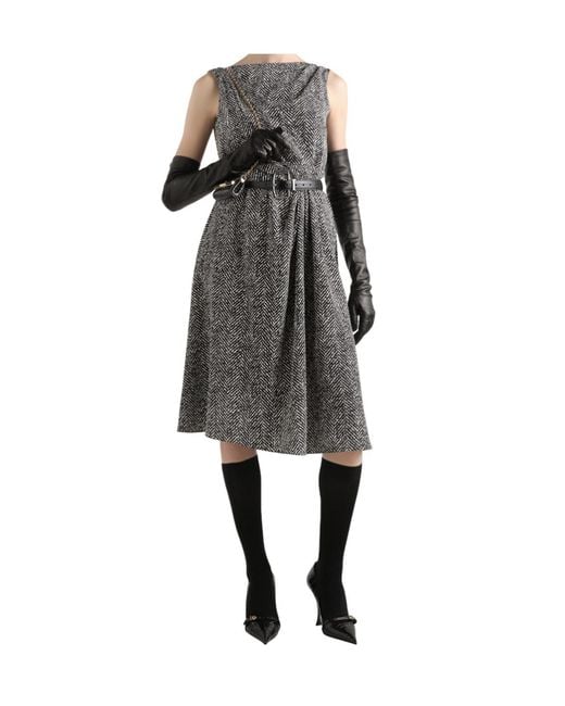Dolce & Gabbana Gray Dolce & Gabbana Chevron Print Heavy Crepe Cocktail Dress