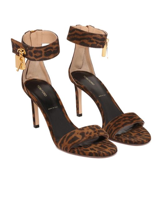 Tom Ford Brown Leopard Patterned Zip Detailed Sandals