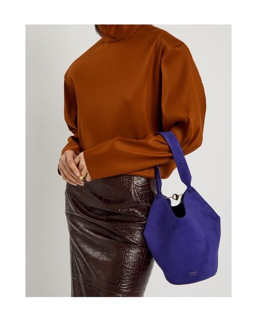 Khaite Blue Lotus Mini Suede Tote Bag