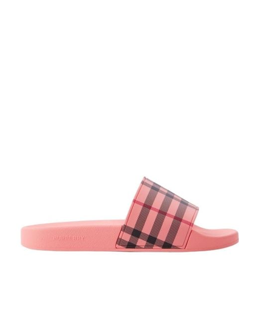 Burberry Pink Check-Print Flat Slides