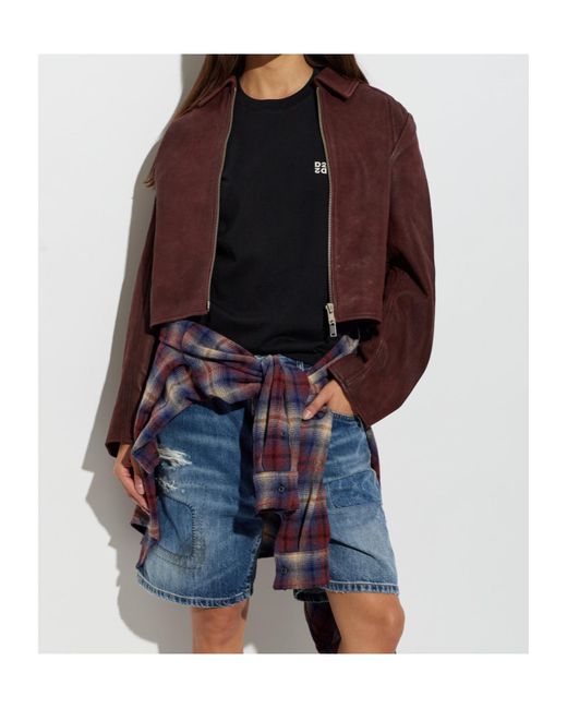 Samsøe & Samsøe Brown Collared Long-Sleeved Leather Jacket