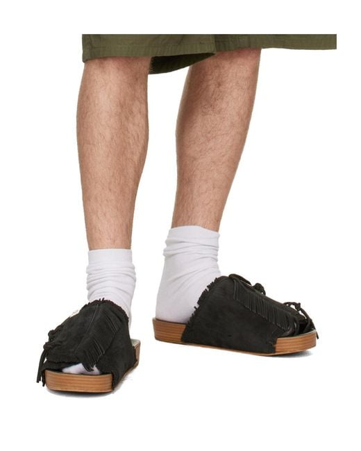 Visvim Black Christo Shaman Folk Fringed Mules for men