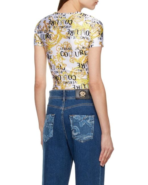 Versace Jeans Metallic Barocco-Print Cropped T-Shirt