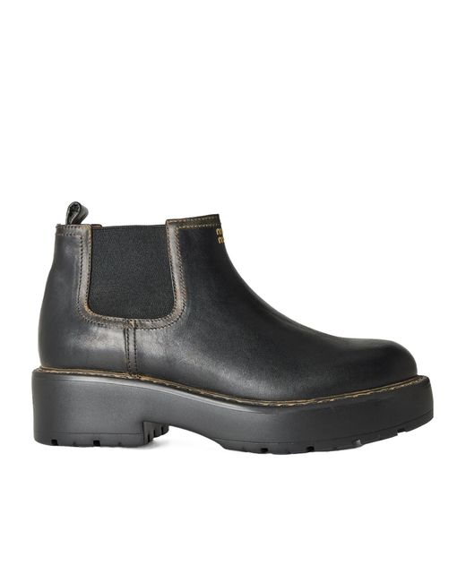 Miu Miu Black Simple Logo Ankle Boots