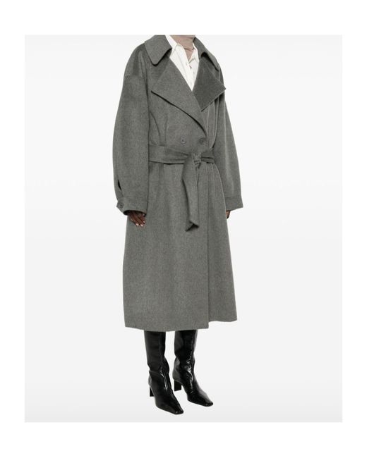 Frankie Shop Gray Double-Breasted Belted Coat