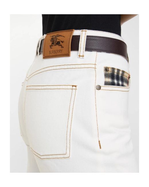Burberry White Checked Straight-Leg Jeans
