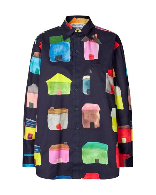 Stine Goya Blue Printed Long-Sleeved Shirt