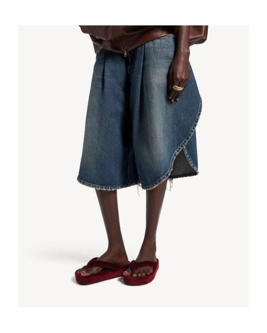 Balenciaga Blue Distressed Tulip Bermuda Shorts