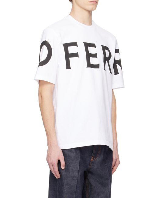 Ferragamo White Cotton T-Shirt With All-Over Logo Print for men