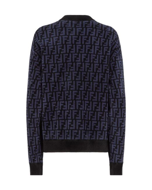 Fendi Blue Ff Velvet Jumper
