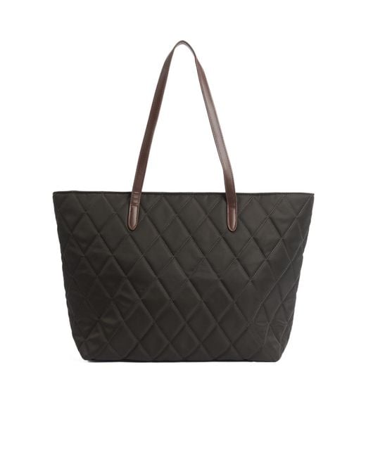 Barbour Black Logo Patch Quilted Tote Bag