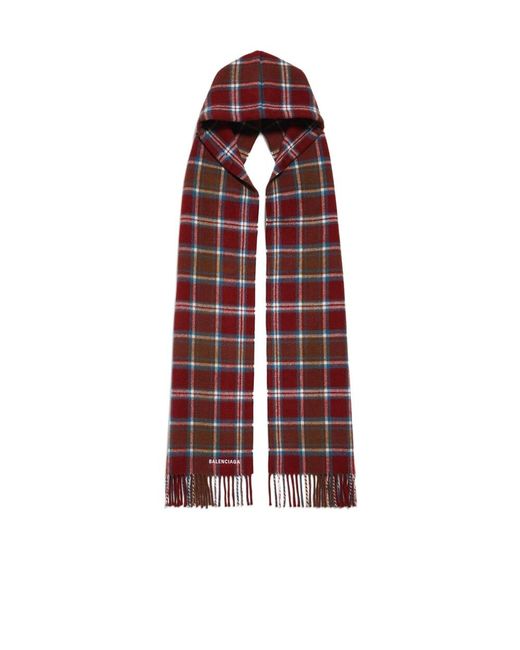 Balenciaga Red Checked Hooded Scarf for men