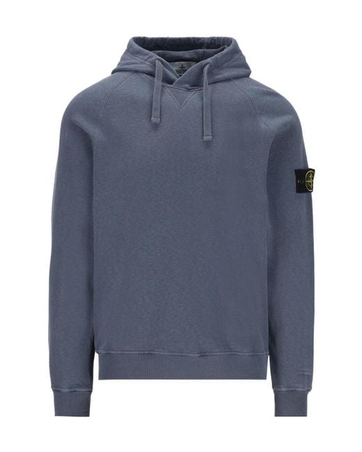 Stone Island Blue Logo-Patch Drawstring Pullover Hoodie for men