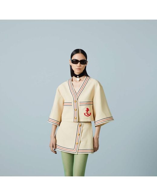 Gucci Natural Anchor Embroidered Patch Detail Gauze Shirt