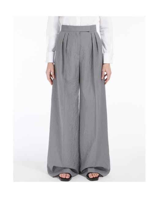 Max Mara Gray Pleat Detailed Wide-Leg Trousers