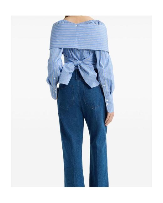 Patou Blue Off-Shoulder Wrap Top