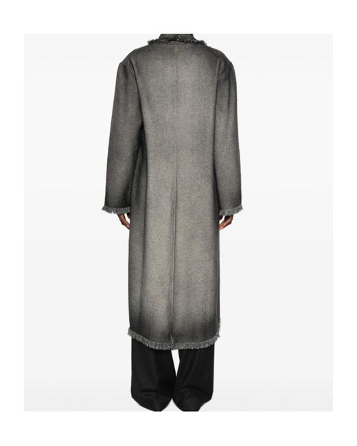 Avant Toi Gray Fringed-Trim Herringbone-Weave Coat