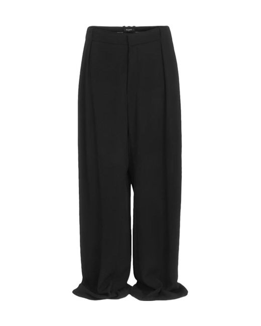 Balmain Black Pleated Wide-Leg Casual Pants