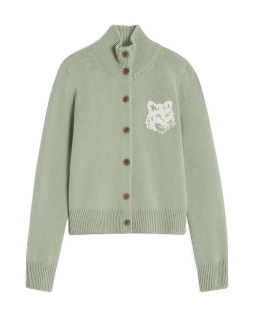 Maison Kitsuné Green Maison Kitsuné Fox Head Intarsia High-Neck Cardigan