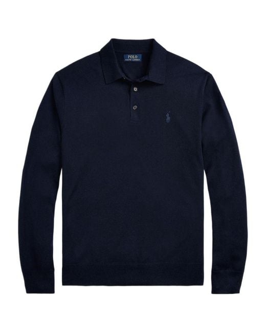 Polo Ralph Lauren Blue Logo Embroidered Long-Sleeved Polo Shirt for men