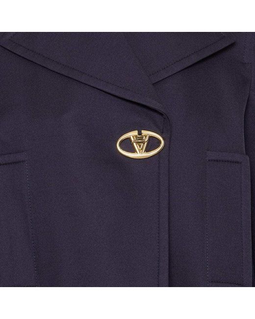 Valentino Blue Logo Plaque Long-Sleeved Jacket