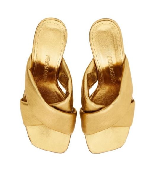Ferragamo Metallic Padded Sandal With Gancini Heel