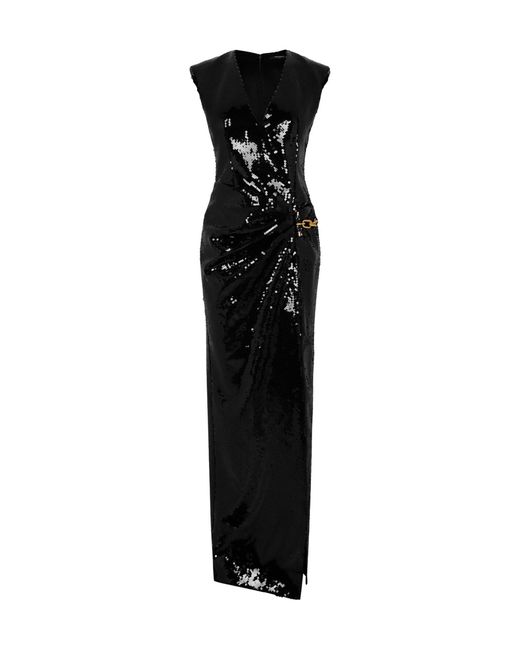 Balmain Black Sleeveless Sequin Maxi Evening Dress