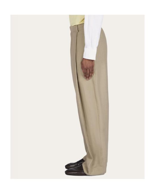 Ferragamo Natural Ferragamo Eyewear Creased Wide-Leg Pants for men