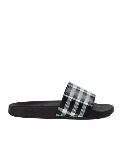 Burberry Black Check Furley Logo Sliders for men