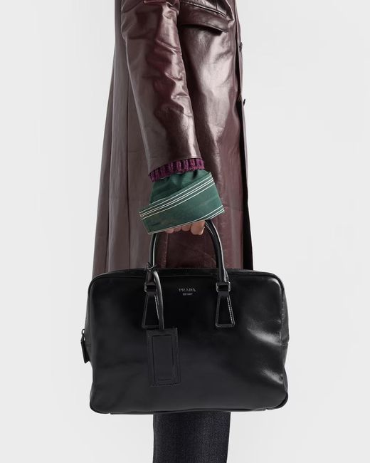 Prada Black Leather Work Bag for men