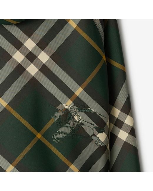 Burberry Green Check-Pattern Zip-Up Hooded Cropped Jacket