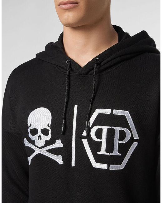 Philipp Plein Black Logo Details Hooded Hoodie for men