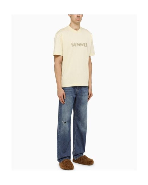 Sunnei White Short-Sleeved Cotton T-Shirt for men