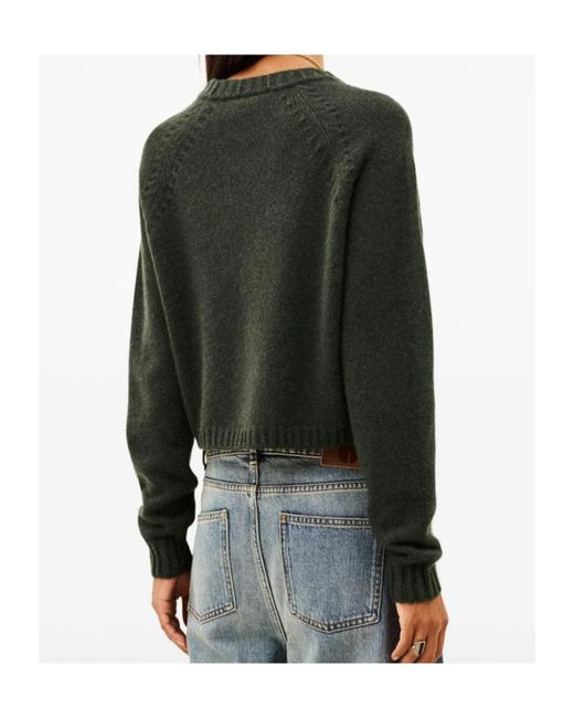 Ba&sh Green Asymmetric Zip Raglan Cropped Knit Sweater