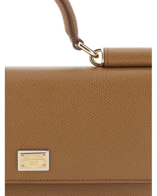 Dolce & Gabbana Brown Logo Plaque Foldover Top Clutch Bag