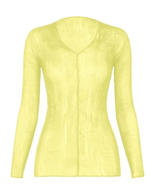 Issey Miyake Yellow Pleated V-Neck Top