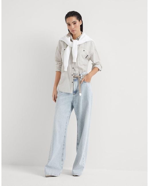 Brunello Cucinelli White Linen-Cotton Blend Shirt