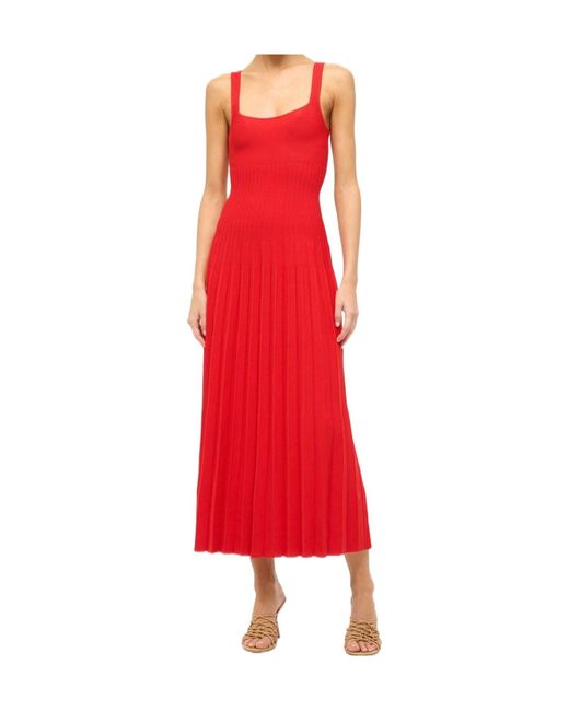 Staud Red Ellison Sleeveless Midi Dress