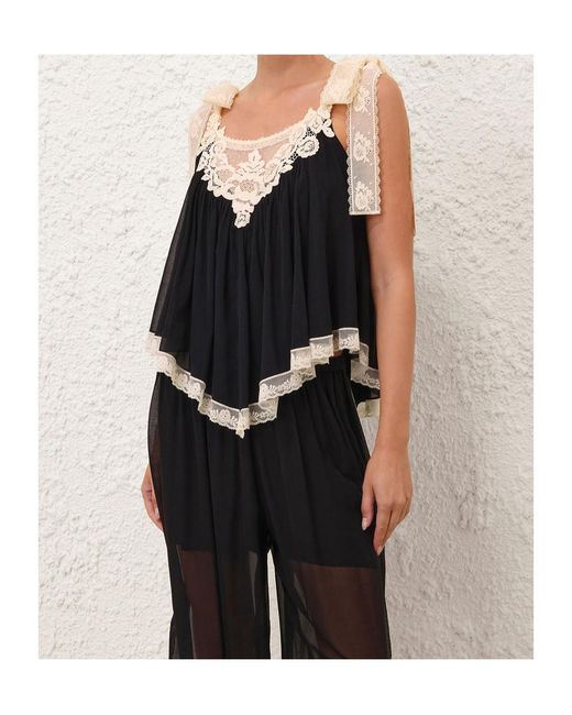 Zimmermann Black Roselight Lace Trim Top