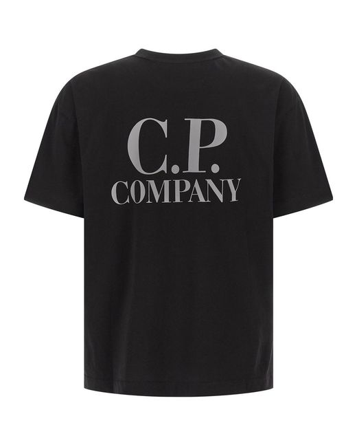 C P Company Black Logo Crew Neck T-Shirt for men