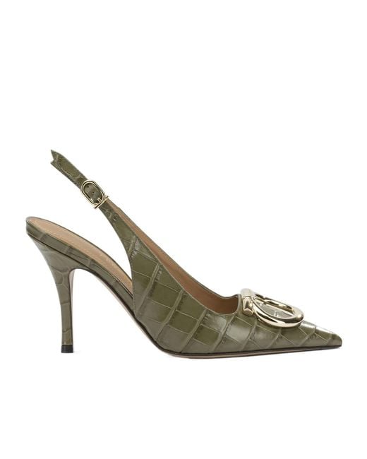 Ferragamo Metallic 'Sara Croc 65Mm' Slingback