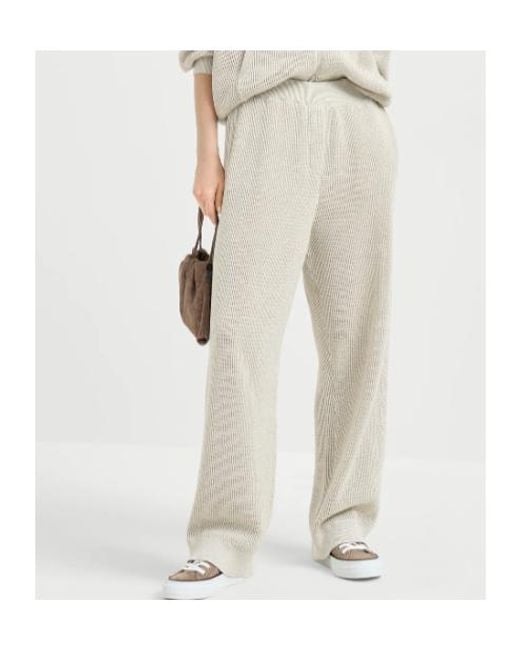 Brunello Cucinelli White Shimmering Mesh Knit Trousers