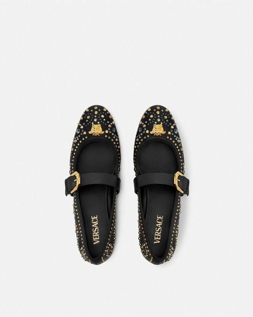 Versace Black Studded La Medusa Ballerinas