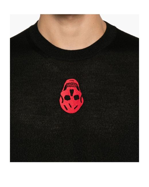 McQueen Black Skull Embroidered Knitted Jumper for men