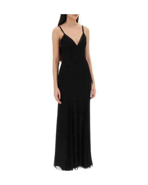 Dolce & Gabbana Black V-Neck Tulle Maxi Dress