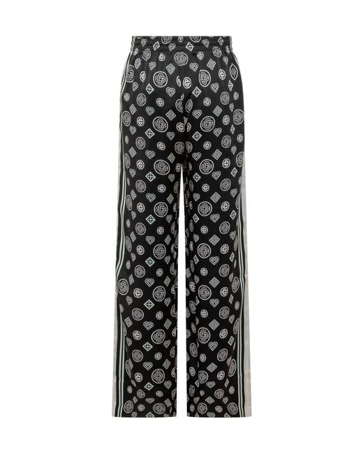 Casablanca Black Silk Pants With Monogram Print